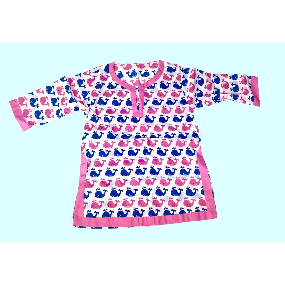 PB Kids Nautical TUNIC 12-18 Mo. Whale Fish Pink Blue Beach Pool Dress Shirt Top